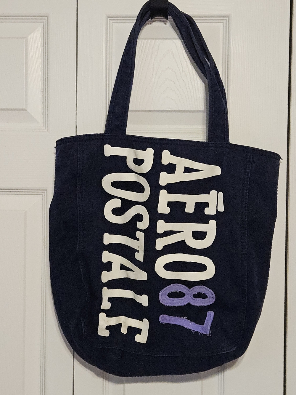 Aeropostale Navy Canvas Tote with White Logo and Purple Accent